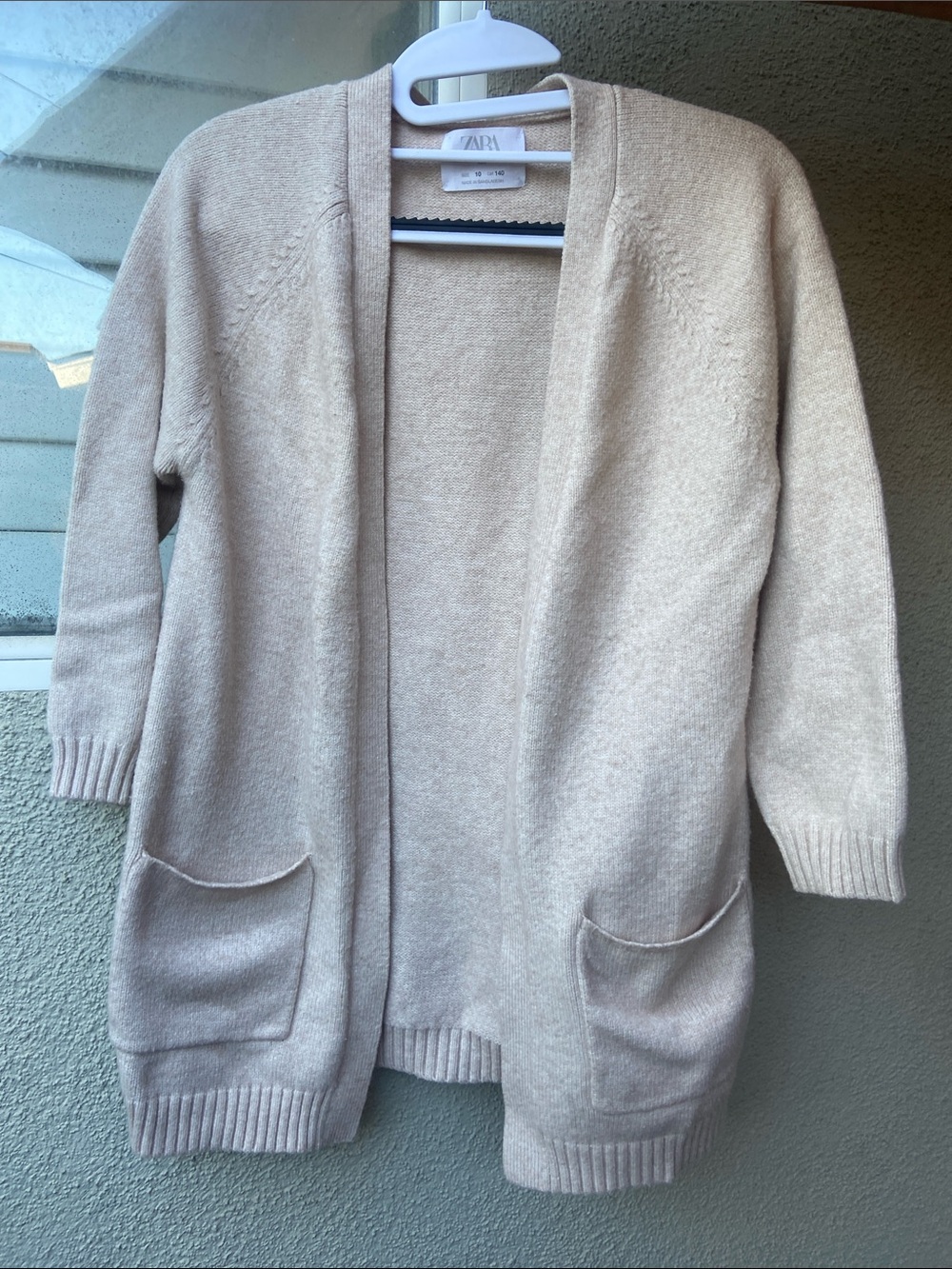 ZARA Beige Open-Front Knit Cardigan with Pockets